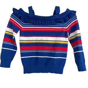 Janie and Jack Cold Shoulder Striped Sweater Size 6 Blue, Red, and Yellow
